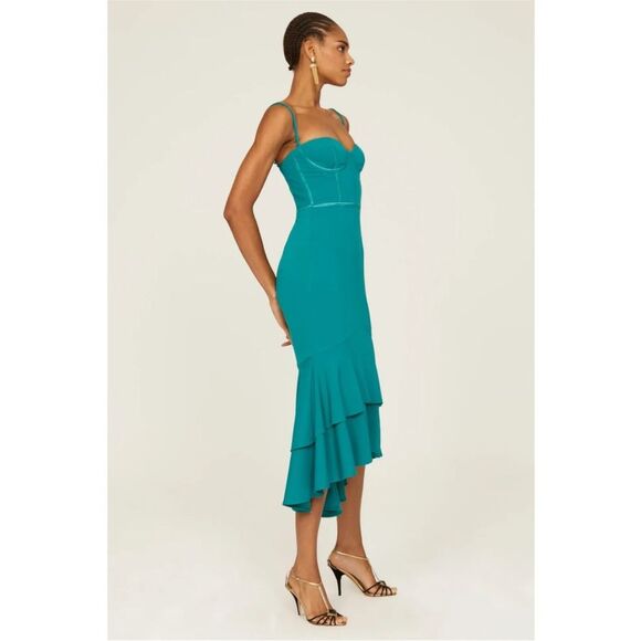Katie May Loren Dress Spaghetti Strap Corset Mermaid Midi Teal Green Size XL - Picture 3 of 9